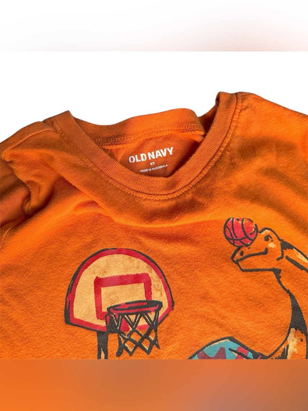 Old Navy 5T Boys Orange Dinosaur basketball graphic cotton tee shirt - Picture 2 of 4